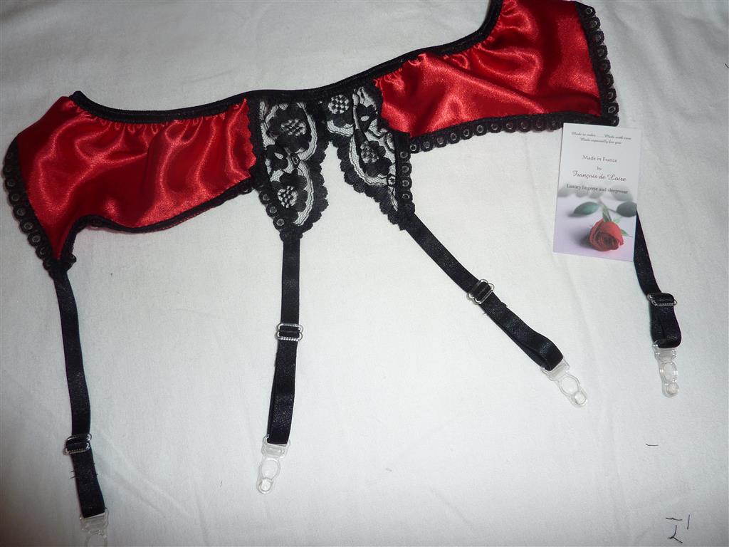 Red satin and lace Suspender belt